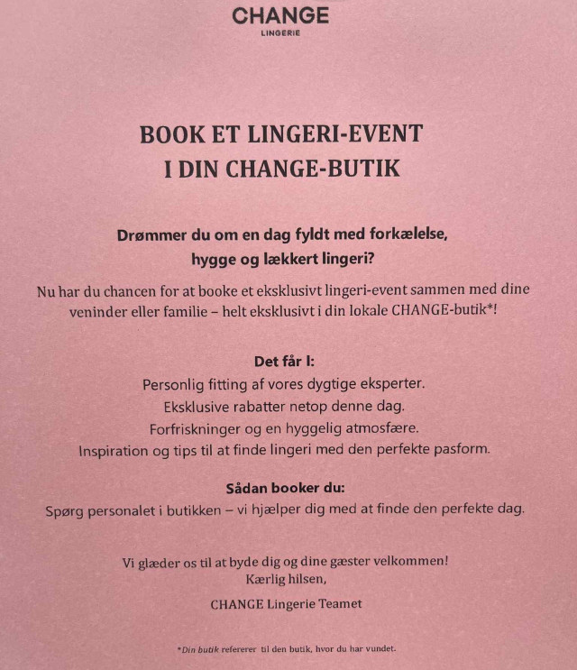 Book et event i Change Lingerie Broen Esbjerg!✨👙
