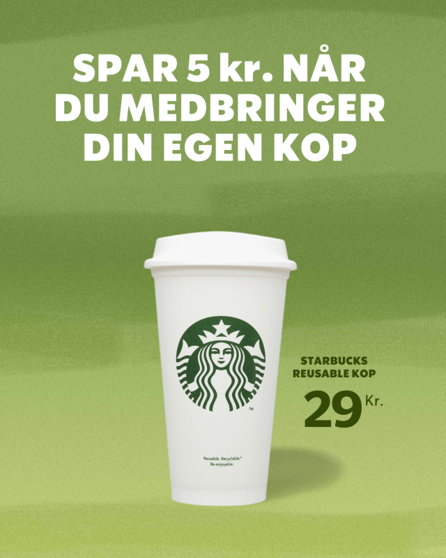 Medbring din egen kop og få 5 kr. i rabat på din drik