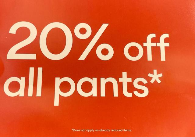 d.12/3 til 29/3, 20% off all pants
