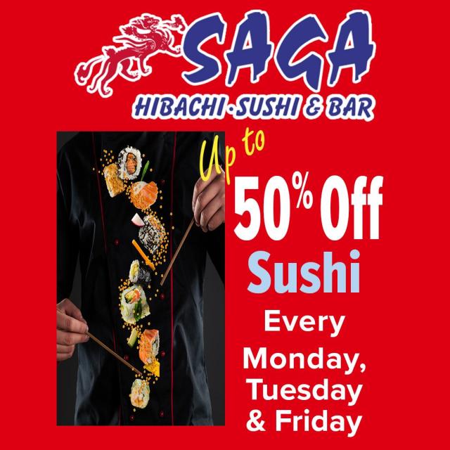 Up to 50% Off Sushi Monday, Tuesday & Friday