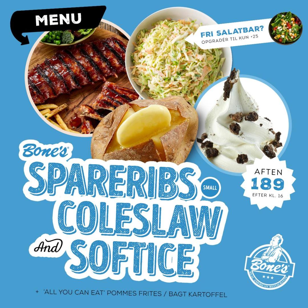 Small spareribs, coleslaw & softice til 189 kr. 🔥