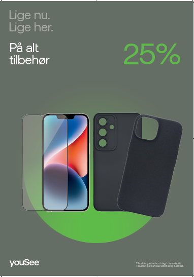 Spar 25% hos YouSee på alt mobil tilbehør til festugen.