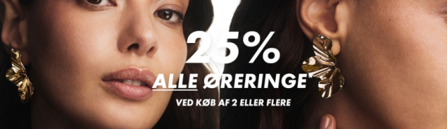25% på alle øreringe ved køb af to eller flere.