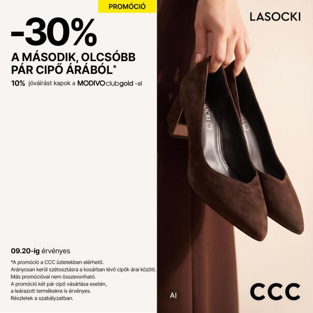 -30% a második, olcsóbb pár cipő árából!