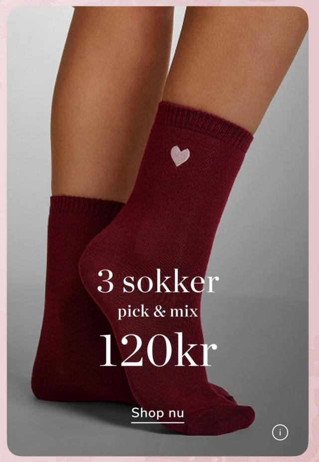 3 sokker til 120 kr.
