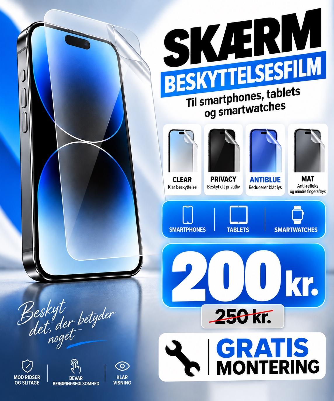 Sk&aelig;rmbeskyttelsesfilm &ndash; Clear&comma; Privacy&comma; AntiBlue &amp&semi; Mat