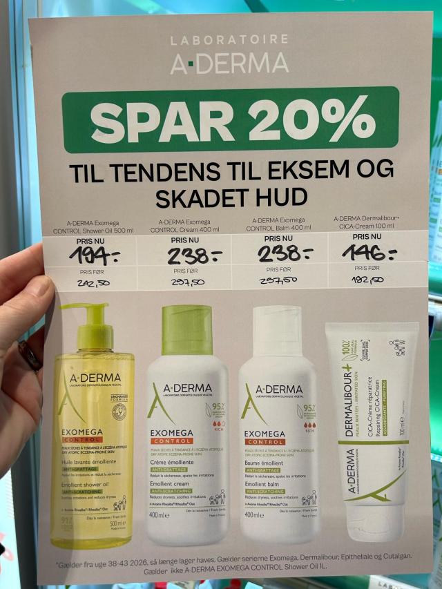 A-Derma spar 20% på pleje til  huden.